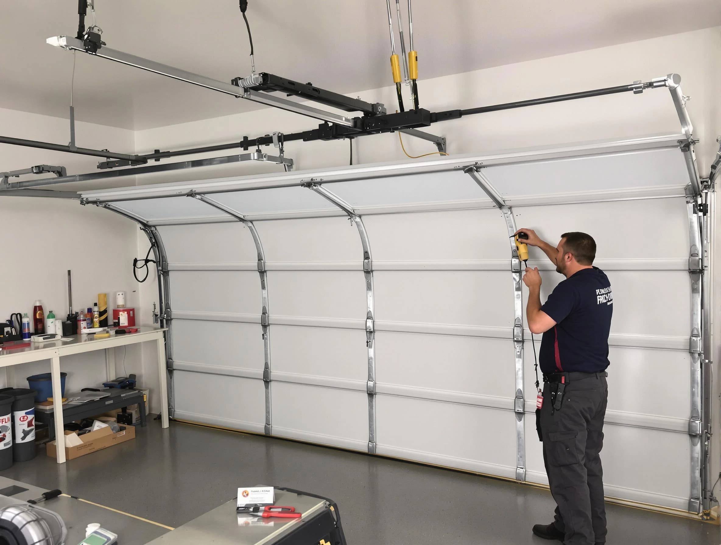 Chelmsford Garage Door Repair certified technician performing overhead door system repair in Chelmsford