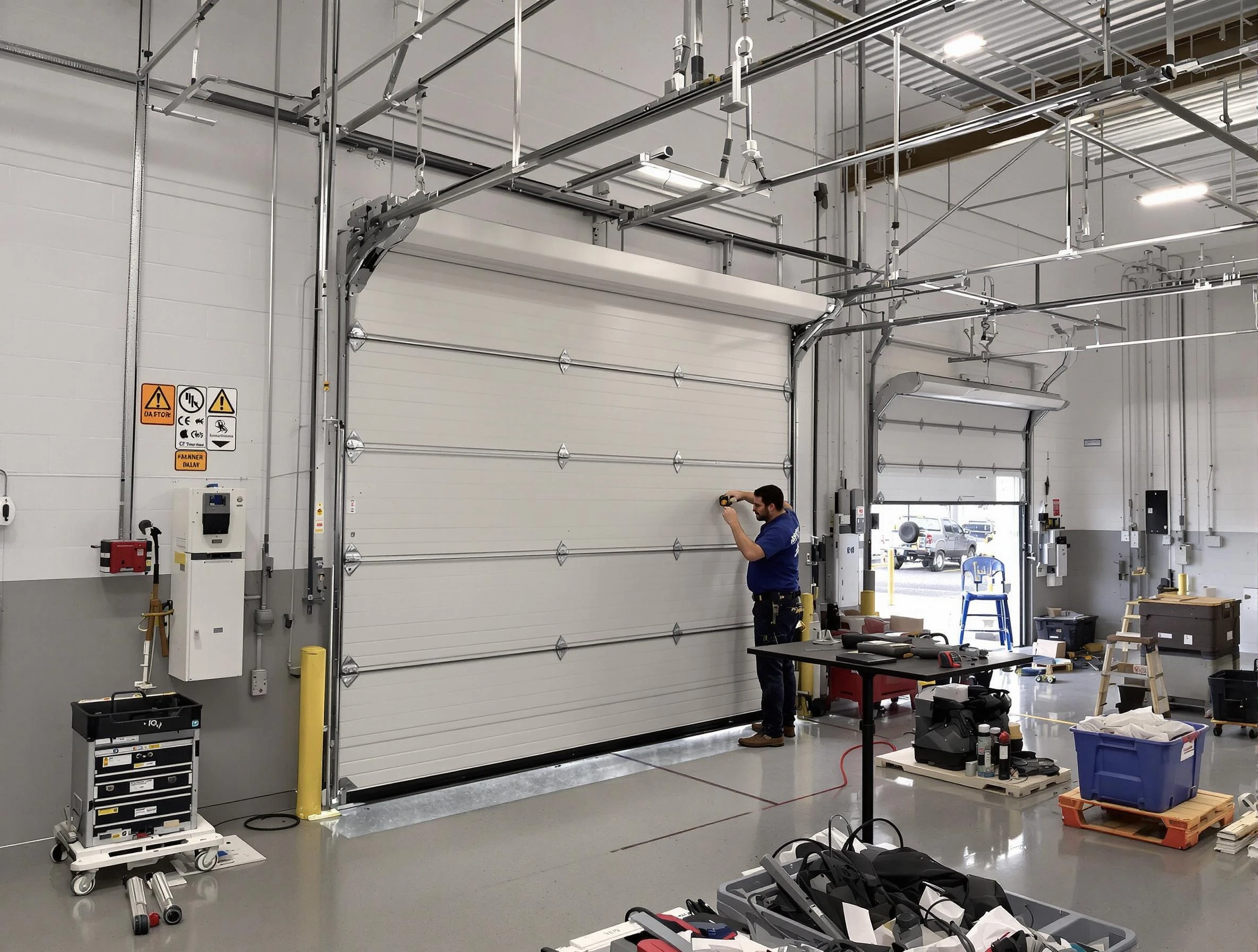 Commercial garage door repair being performed by Chelmsford Garage Door Repair expert in Chelmsford