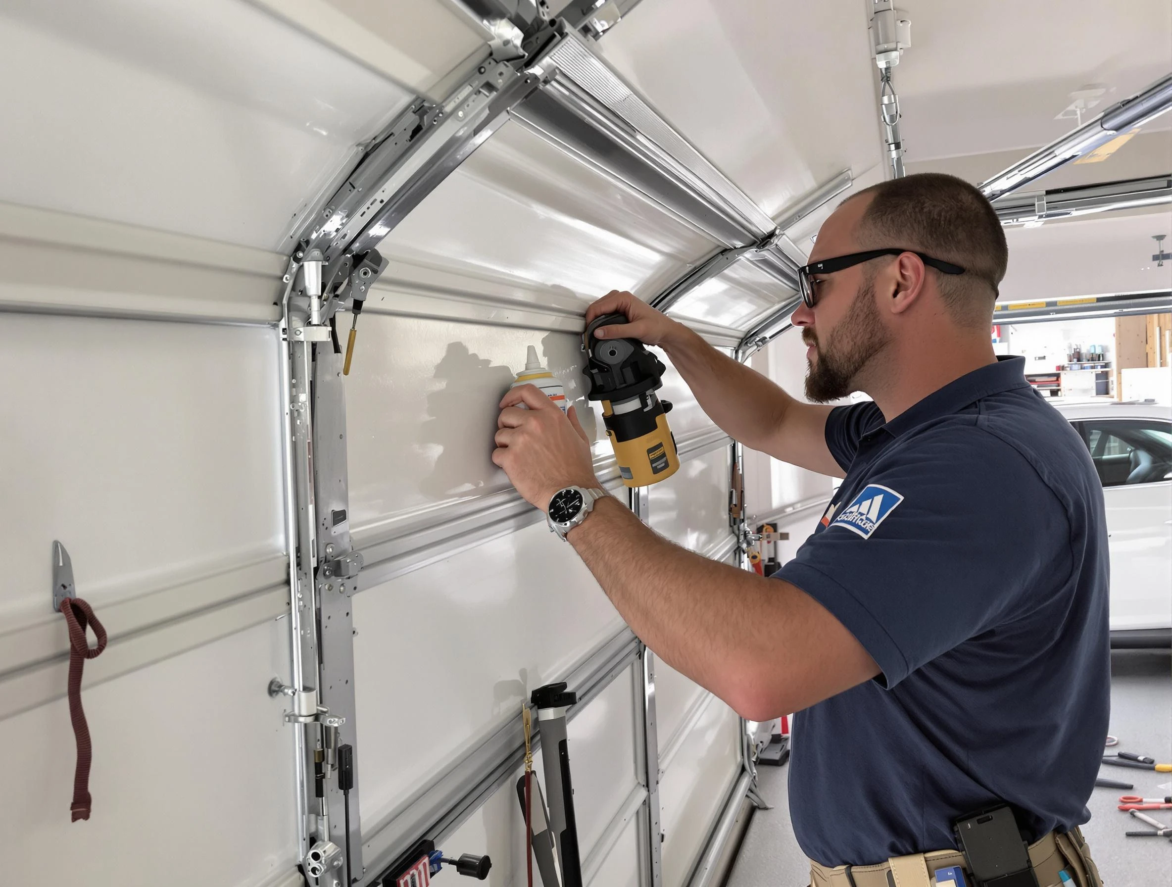 Chelmsford Garage Door Repair technician performing comprehensive noise reduction service in Chelmsford