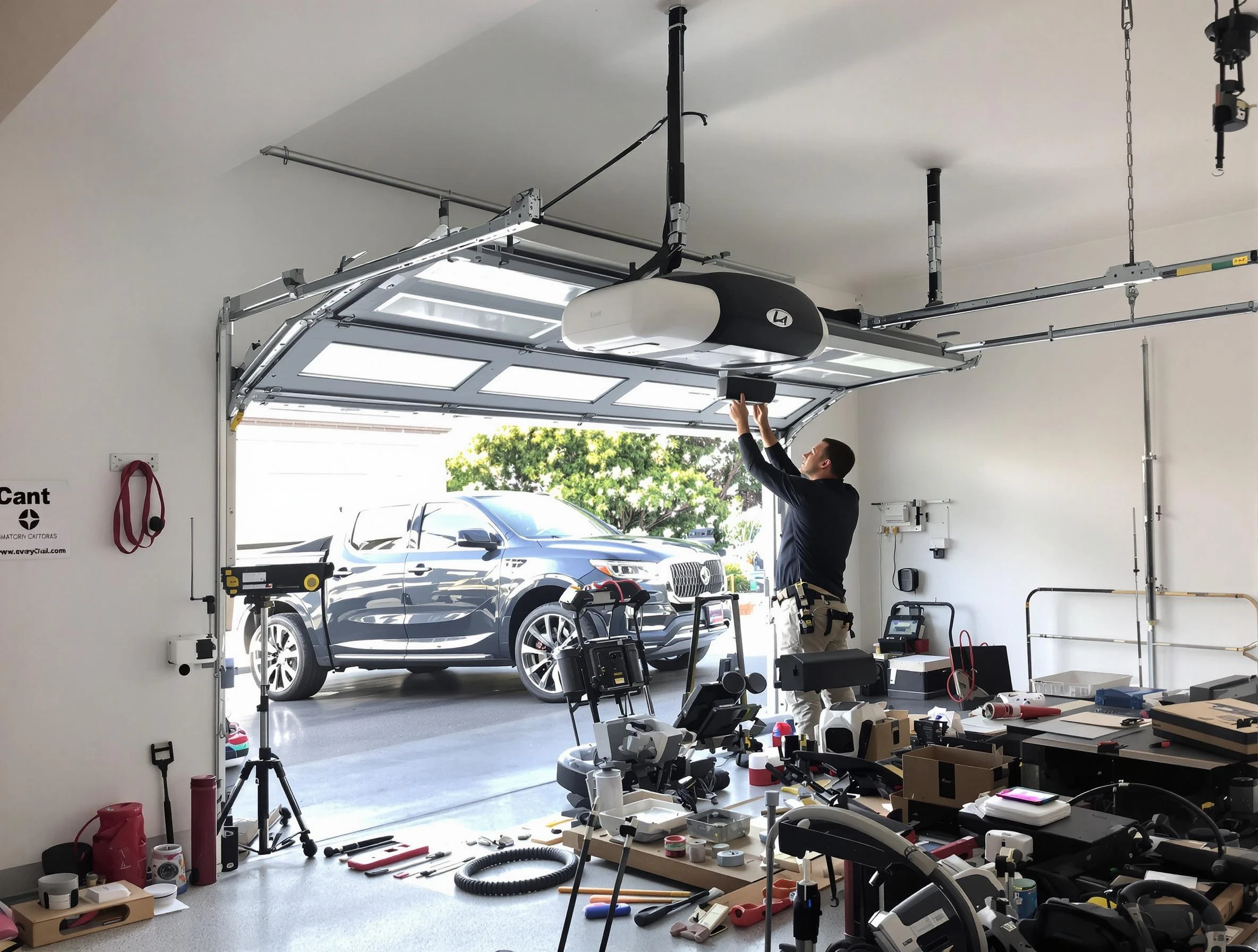 Chelmsford Garage Door Repair specialist installing smart garage door opener system in Chelmsford home