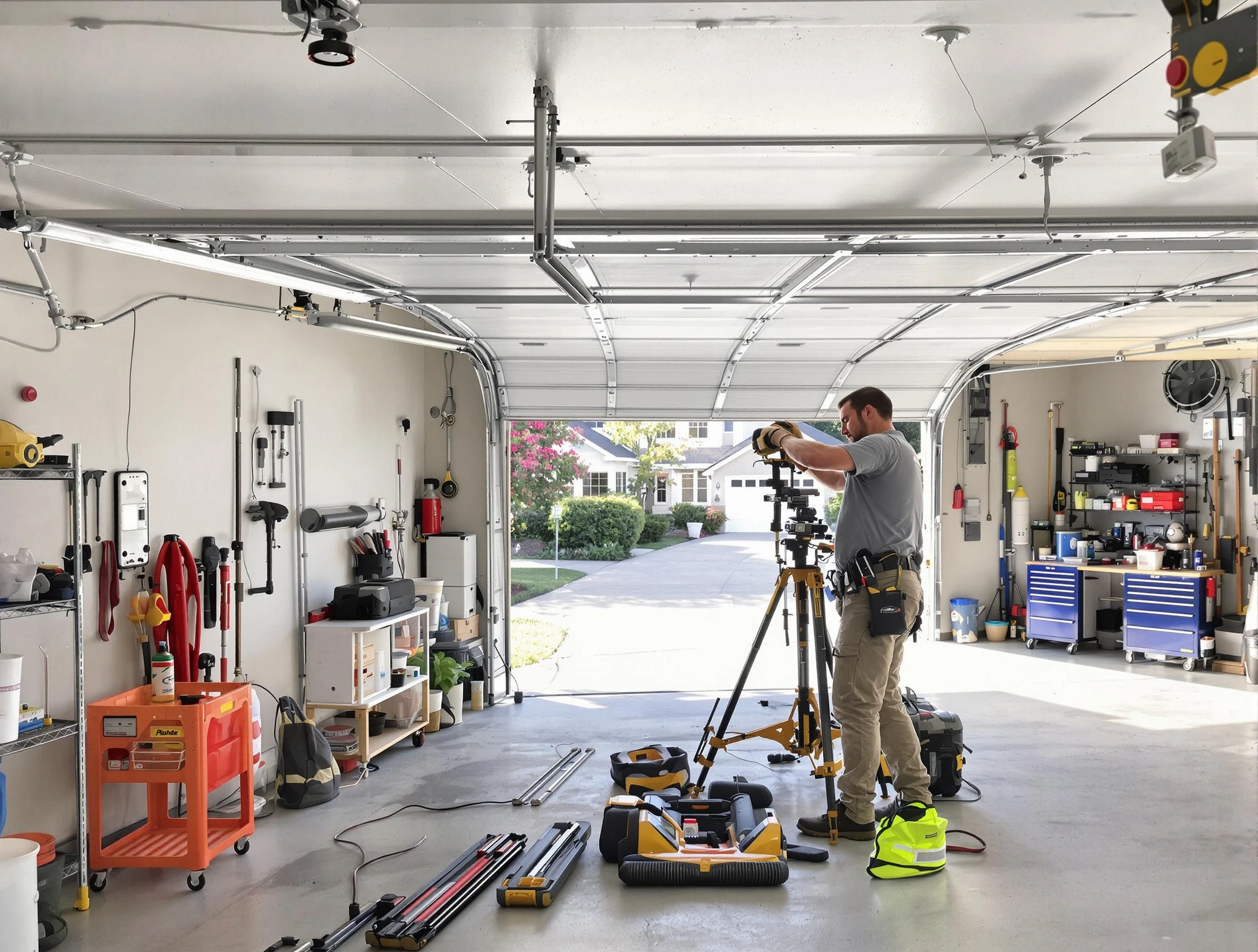Chelmsford Garage Door Repair specialist performing laser-guided track alignment in Chelmsford